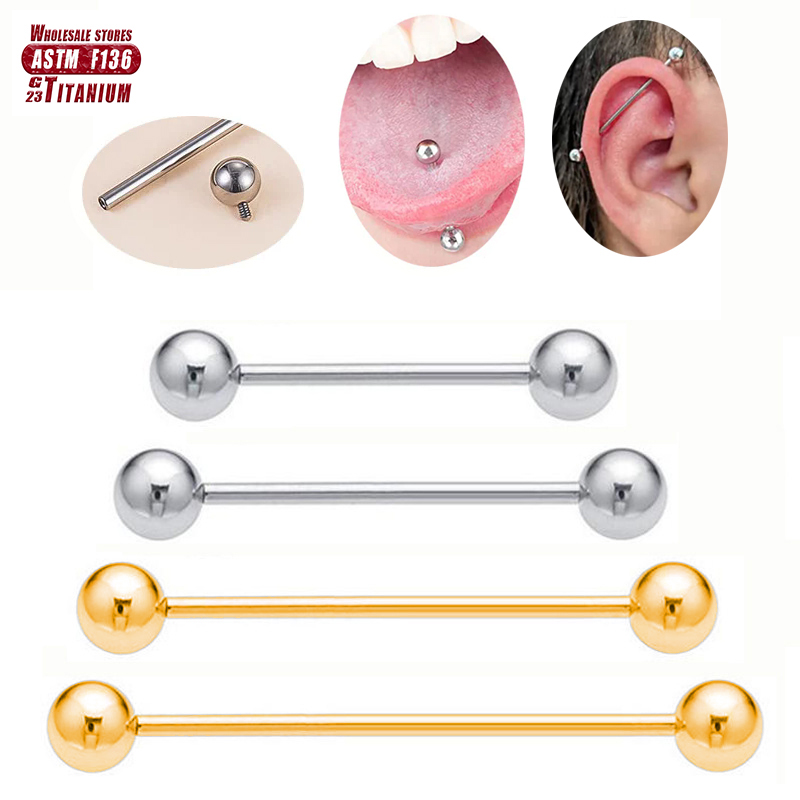Tongue Barbell Straight - F136 Tytanowy Kolczyk 14G Barbell Kulki