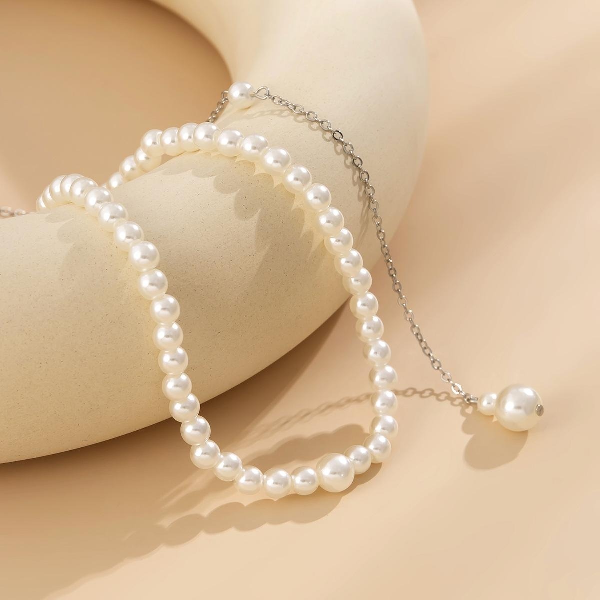 Body Jewelry For Backless Dress - Wykwintny naszyjnik z imitacji pereł z