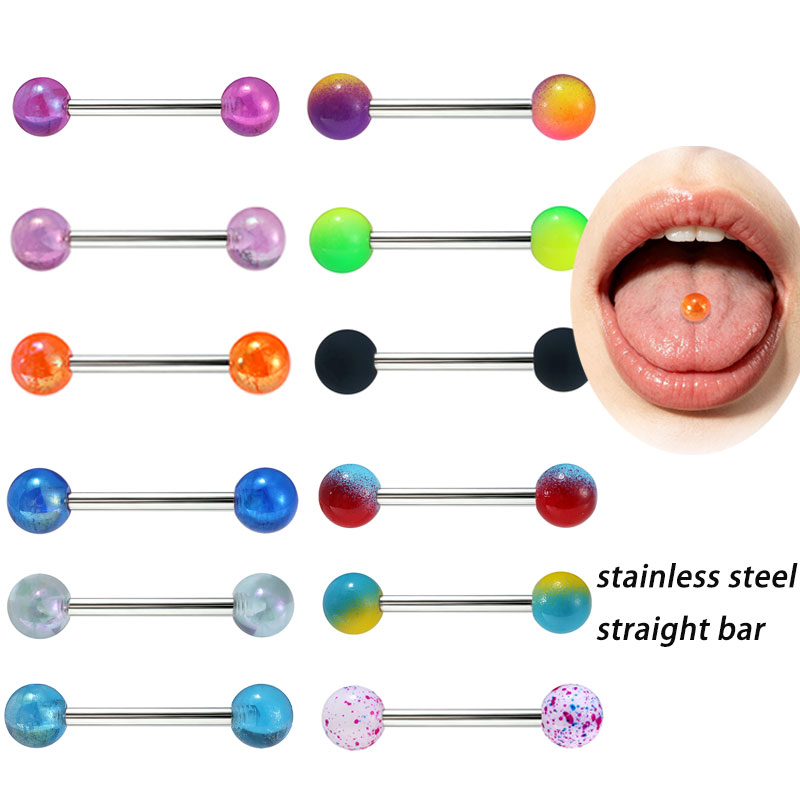 Tongue Barbell Straight - 50 sztuk/partia Stal Nierdzewna Prosty Sztanga