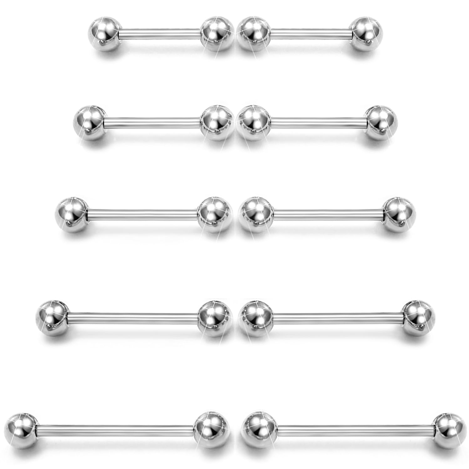 Tongue Barbell Straight - 10 szt. kolczyków prostych z stali