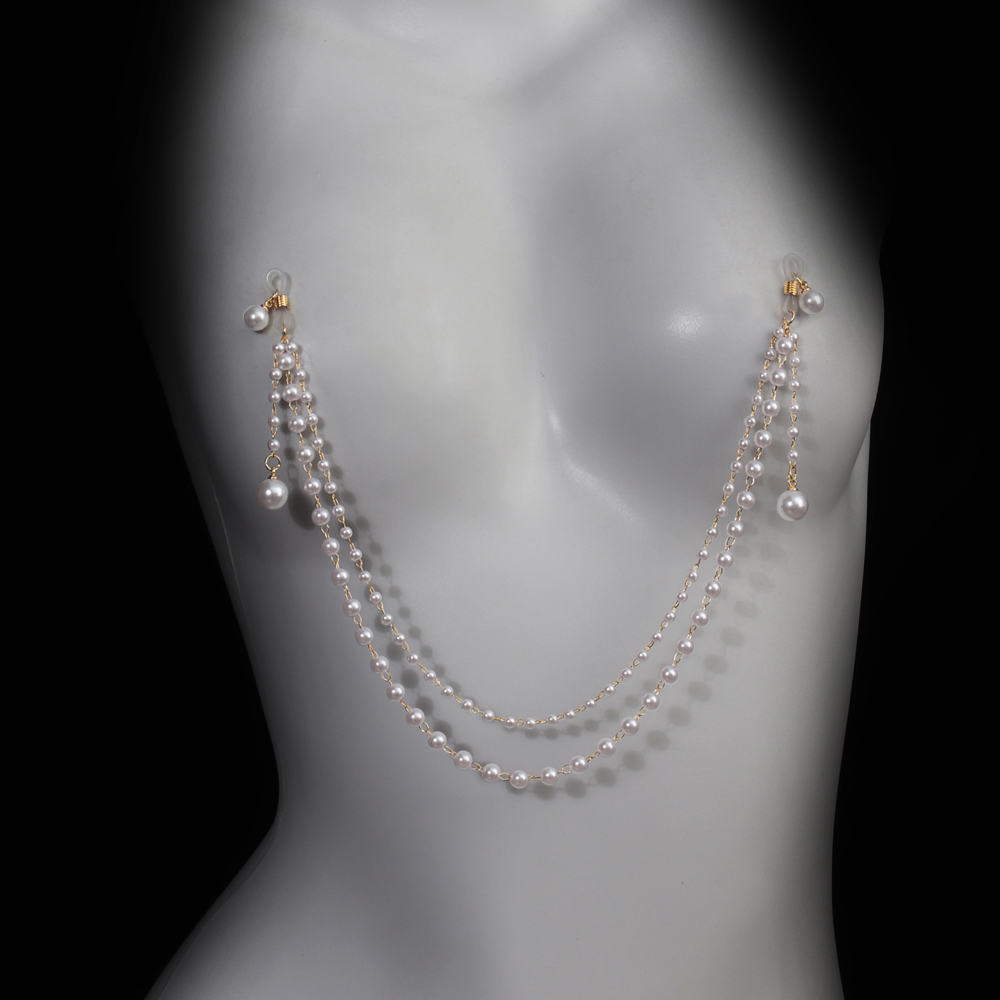 Body Jewelry And Piercing - Imitacja Perłowego Łańcuszka na Biust z