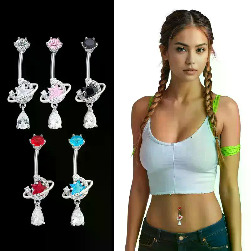 Body Jewelry Universe - Kryształowe Cyrkonie Kosmiczne Wiszące Pierścienie do