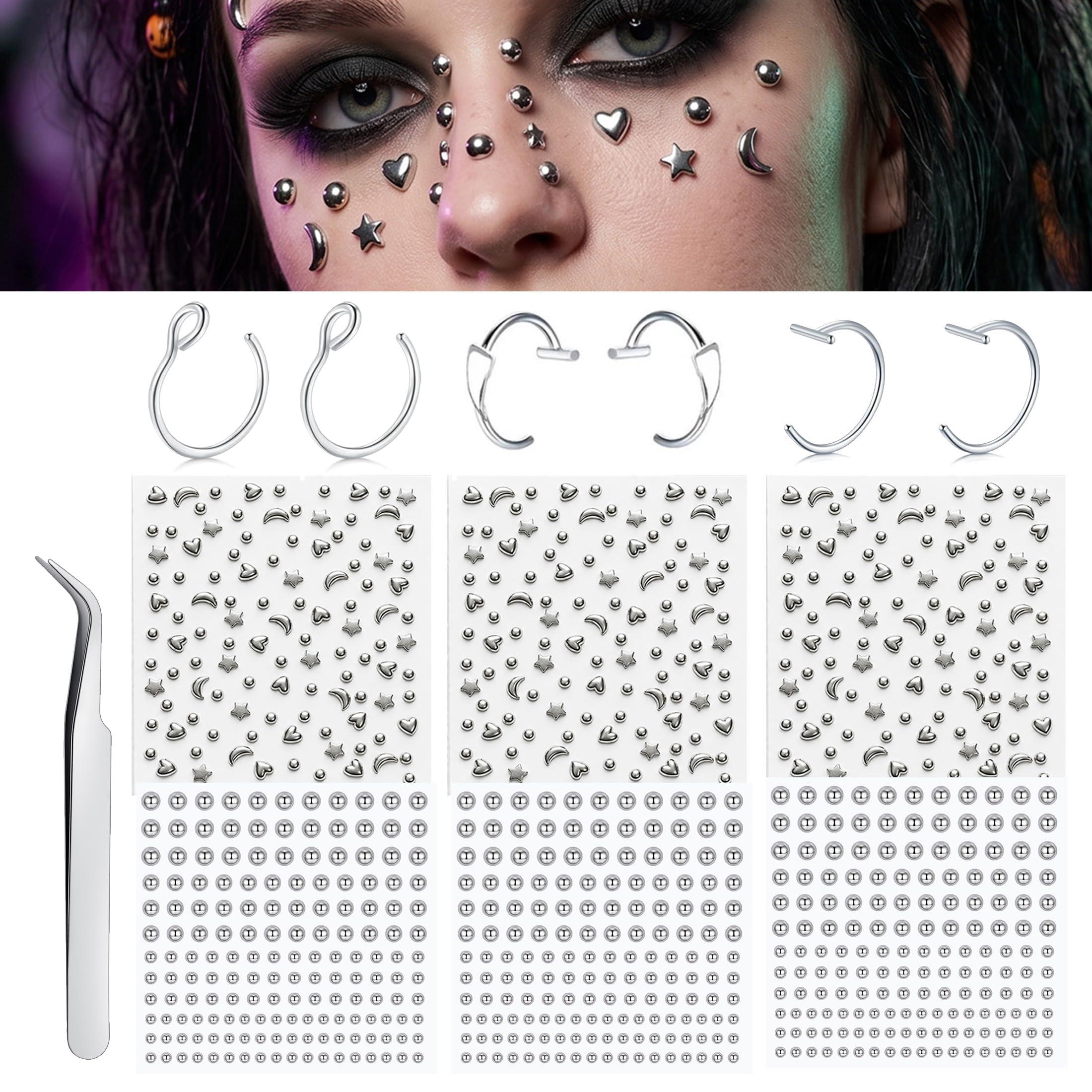 Body Jewelry And Piercing - Sztuczne kolczyki, naklejane kuleczki na nos,
