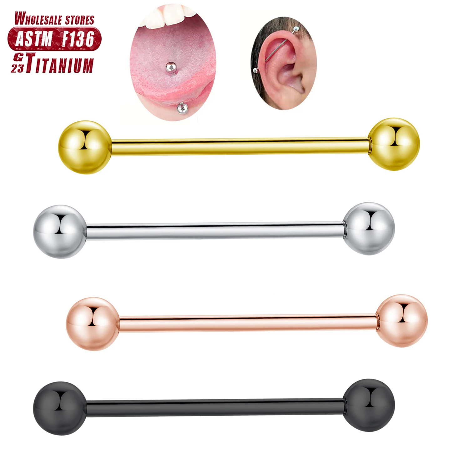 Tongue Barbell Straight - ASTM F136 tytanowe przemysłowe kulki sztangi