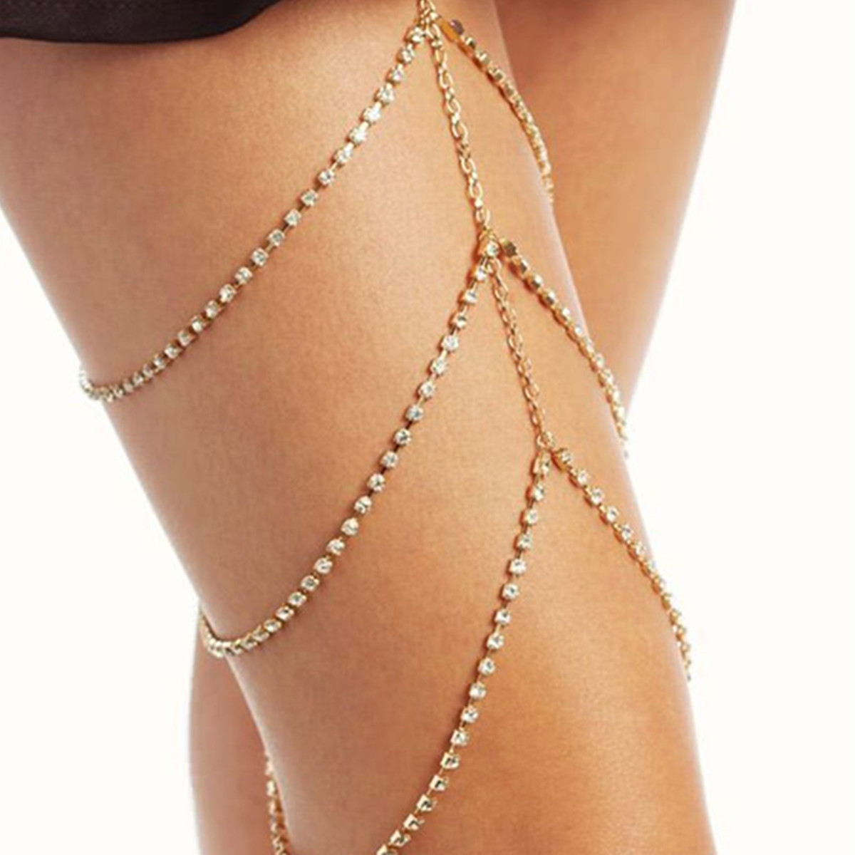 Body Jewelry Thigh Chain - Łańcuszek na udo, wielowarstwowy, z metalowymi