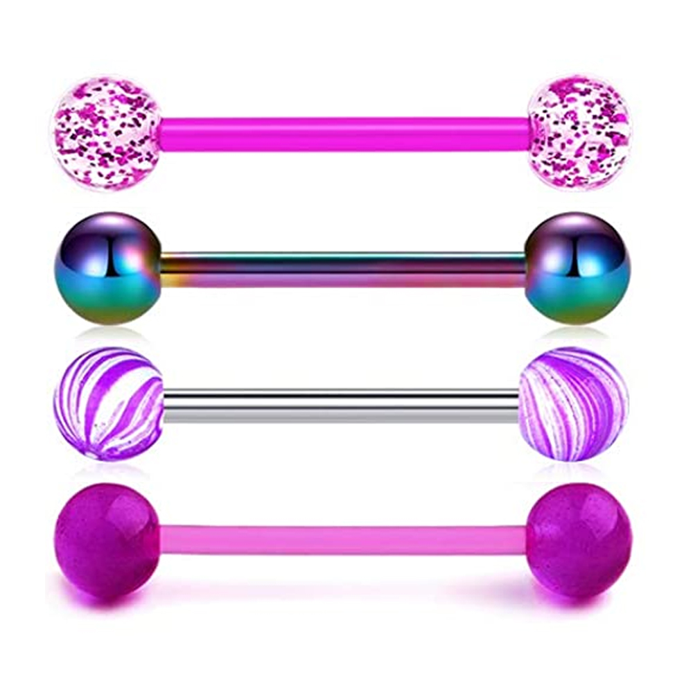 Tongue Barbell Straight - 1 sztuk/4 sztuk pierścienie na język